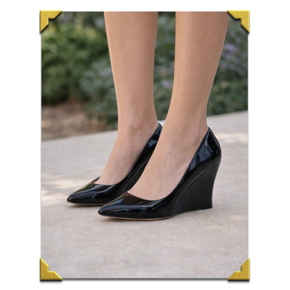 Jimmy Choo Black High-Gloss Patent Leather Wedge • Size 39.5 • Made in Italy